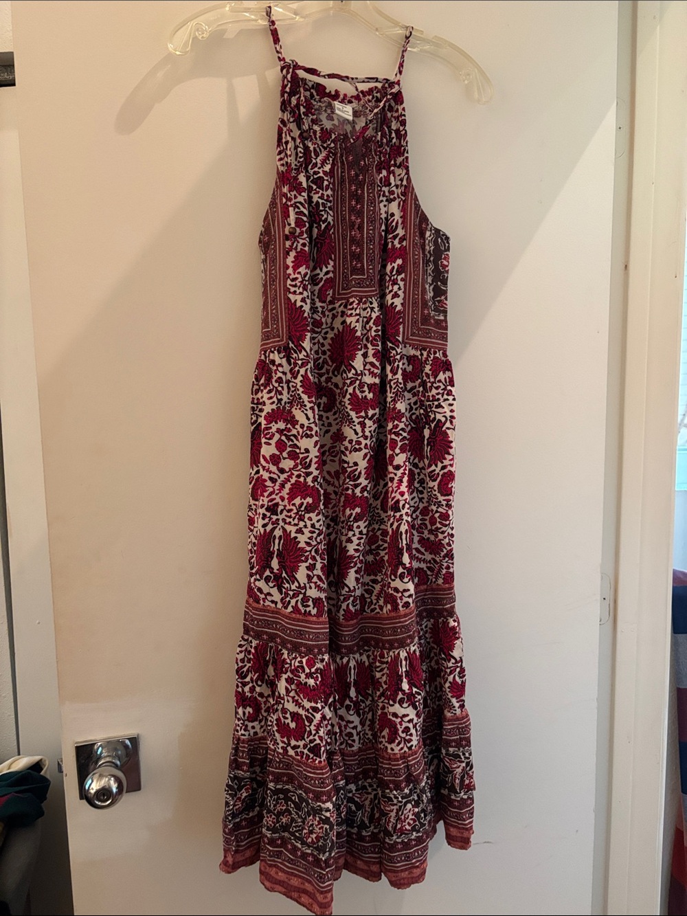 Artisan Ny Red and Cream Printed Halter Maxi Dress
